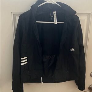 Adidas Black Hooded Jacket with White Stripes